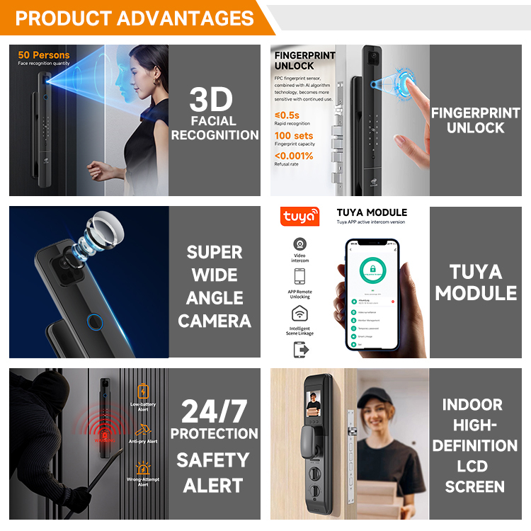 UIELOCK QA90 Wholesale Price Fully Automatic Digital Lock Large Screen Wifi Tuya Camera 3D Face Recognition Biometric Smart Lock · image 5