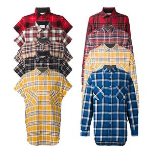 Custom Sleeves Men's Street Wear Shirts Plaid Zipper Curve Hem Flannel Shirts Oversize Check Raw <b>Edge</b> Button up Shirts for <b>Male</b> - Product Image 1