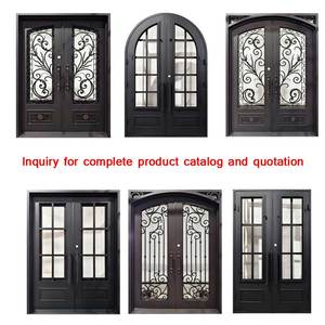 Portes d'entrée en <span class=keywords><strong>fer</strong></span> <span class=keywords><strong>forgé</strong></span> les plus populaires aux États-Unis, ouverture battante, design français, noir, extérieur, prévention incendie, maison - Product Image 6