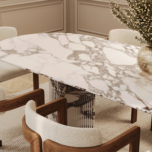 โต๊ะอาหารรูปวงรี Kumusi Furniture รุ่น <span class=keywords><strong>Aldo</strong></span> Calacatta Viola พร้อมฐานลายร่องครึ่งวงกลม - Product Image 2
