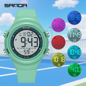 SANDA 6372 Men Waterproof Alarm Digital <b>Watch</b> Colorful LED Light - Product Image 4