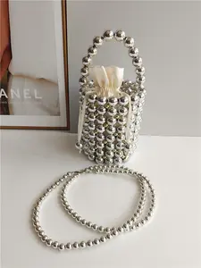Silber Peals Perlen Handtaschen Handmade Lady Geldbörse Perlen Frauen Tragbare Mini Tote Strand tasche Luxusmarke Schulter Umhängetaschen