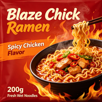 Nouilles fraîches pré-cuittes au blé dur, faibles en gras, Blaze Chick Ramen, longue durée de conservation, sans conservateurs, stockage à température ambiante