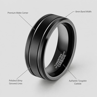 Bague unisexe en acier inoxydable plaqué or 18 carats, noire, épaisse, brossée, double rainure intérieure, hypoallergénique