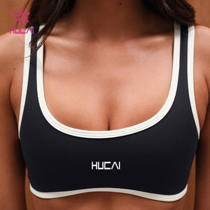 Soutien-gorge de sport pour femme HUCAI, en spandex personnalisé, décolleté plongeant, rembourrage amovible, rayures contrastées, dos en U, court, pour yoga et gym - Product Image 3