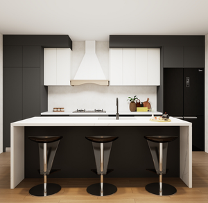 Cuisine équipée avec îlot central au design bicolore noir et blanc, aspect minimaliste, épuré et facile d'entretien - Product Image 4