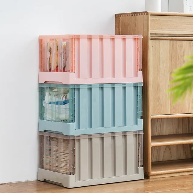 Katlanabilir oyuncak konteyner kutusu plastik şeffaf ev organizatör katlanabilir giysi saklama kapaklı kutu