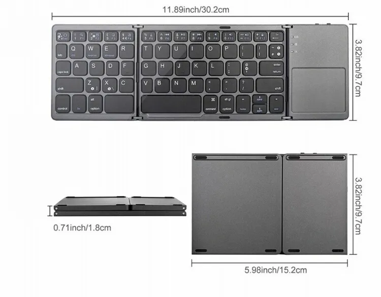 Складная Беспроводная мини-клавиатура Bt, перезаряжаемая портативная с тачпадом для планшетов, мобильных телефонов, смарт-ТВ, складная клавиатура