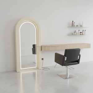 Station de coiffure traditionnelle en bois durable avec miroir, tiroirs et éclairage LED pour salon de coiffure et barbier - Product Image 2