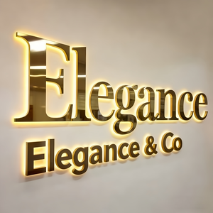 لافتة معدنية مخصصة ثلاثية الأبعاد مضادة للماء من الفولاذ المقاوم للصدأ بتصميم مرآة ذهبية مضاءة من الخلف لاسم العلامة التجارية للمتجر - Product Image 2