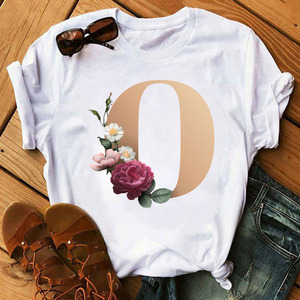 <span class=keywords><strong>T</strong></span>-shirt da Donna Personalizzata con Combinazione di Lettere, Casual, Nera, Manica Corta, con Stampa di Lettere e Fiori B <span class=keywords><strong>C</strong></span> D E F G - Product Image 4