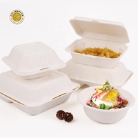 Emballage alimentaire biodégradable en bagasse de canne à sucre de 6 pouces, boîte à clapet en papier pour restaurant de restauration rapide, boîte à hamburger