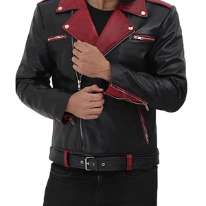 Veste de moto en cuir de vache véritable noir pour homme avec design matelassé aux épaules, style streetwear à séchage rapide - Product Image 5