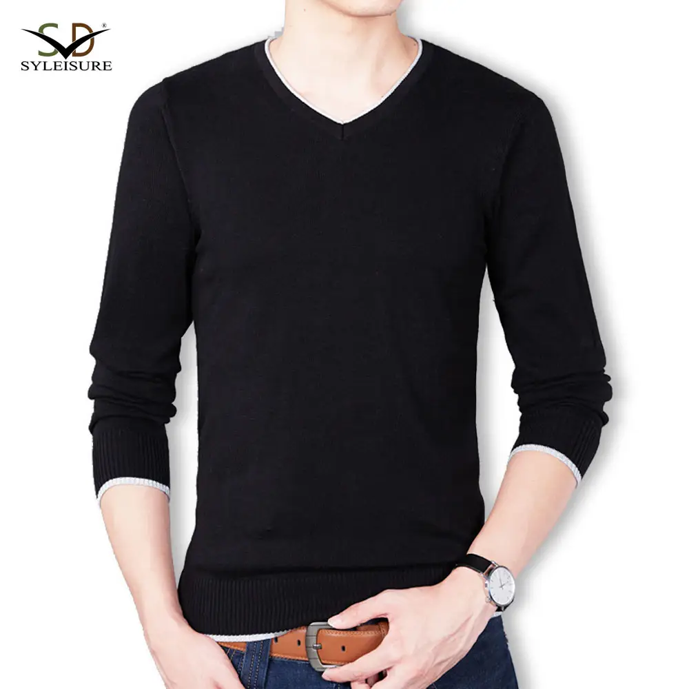 Men's Sweater With V Neck Winter Knitted Cotton Long Sleeve Men Sweater