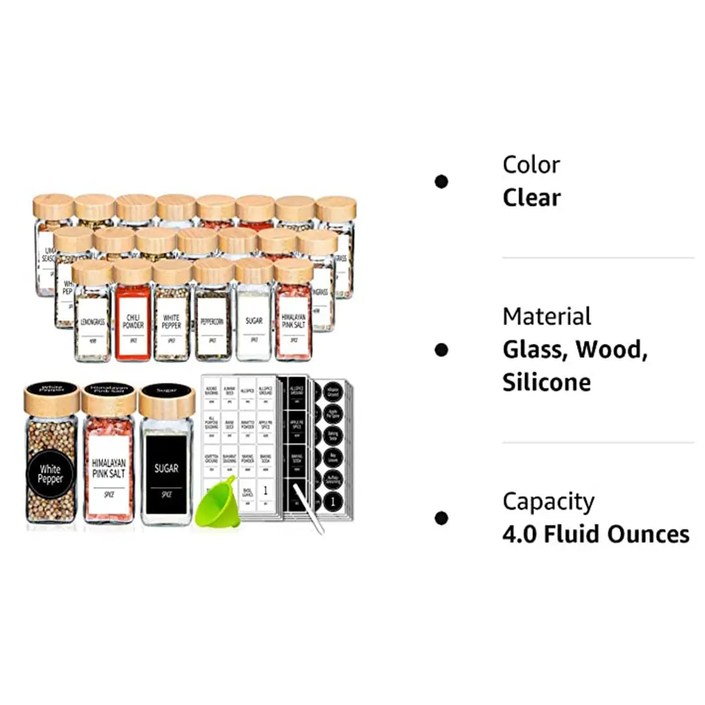 Embalagem de embalagem pequena recipiente de vidro, para produtos, especiarias, jarra de armazenamento com tampa de bambu, etiqueta, venda imperdível