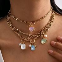 Collier multi-couches en acier inoxydable pour femme Ginee, avec diamants, fermoir OT de haute qualité, perles de cristal, style vintage, pour soirée, tendance, 14K