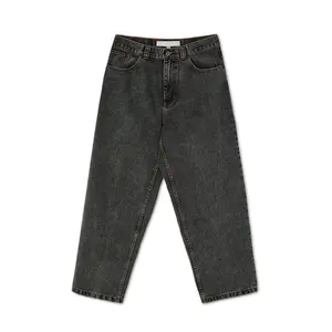 Jeans jeans personalizados para meninos e estudantes, jeans largos empilhados para bordado, roupa de rua, lavado com pedra, preto, para meninos grandes, 2023