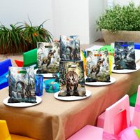50 sacs cadeaux dinosaures pour fête, sacs en plastique pour bonbons et friandises avec poignées pour fournitures de fête d'anniversaire sur le thème des dinosaures