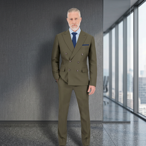 Men's Bespoke Plus Size Comfortable <b>Double</b> Breasted Business Suit Long Sleeve Notched Pleated Front Button Fly 2-Piece - Product Image 3