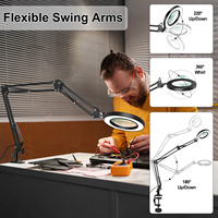 5X Long Magnifying Glass with Light and Clamp 1300 Lumens Dimmable Bright LED Lighted Magnifier Ajustable Swing Arm Magnifier