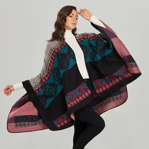 Женское клетчатое пончо в стиле бохо из буйвола, шаль из пашмины, накидка, свитер, вязаный кардиган с кисточками