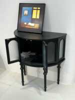 Meuble d'entrée courbé de style rétro français en chêne avec placage en frêne, porte vitrée, console latérale de rangement, meuble de salon pour la maison