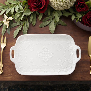 Vassoio Snack per formaggio in ceramica bianca da 11 pollici Vintage piatto da portata di natale con manici decorativi piatti e piatti - Product Image 1