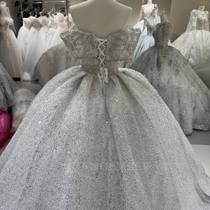 Vestido de Novia Moderno con Cuello Barco, Manga Regular, Corte Sirena, Largo hasta el Suelo, con Cuentas y Lentejuelas, Elegante para Boda, Modelo DW0182 - Product Image 3