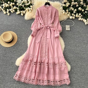 Robe longue corset à col montant et manches longues, style royal français, en dentelle, pour femme, qualité supérieure - Product Image 2