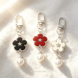 Elegant White Enamel Clover Pearl Keychain Gold Swivel Snap Hook Luxury Style Handbag Charm Fashion <b>Key</b> Decor For Ladies Gift - Product Image 5