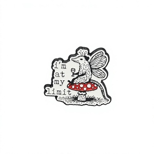 Pin esmaltado de metal niquelado negro con diseño de Possum, Alas de Mariposa y Hongo, con letras impresas en letterpress, para solapa - Product Image 4