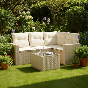Ensemble de canapés de jardin beige, meubles en rotin d'extérieur avec coussins, design contemporain imperméable - Product Image 2