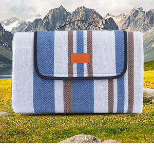 Custom Made Logo Outdoor <b>Camping</b> Waterproof Picnic <b>Mat</b> White Blue Striped <b>Mat</b> 3 Layers Acrylic <b>Foam</b> PEVA Roll up Picnic Blanket - Product Image 5