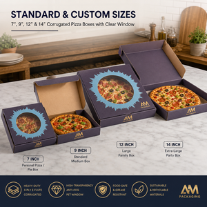Boîte à pizza en carton ondulé personnalisée avec fenêtre transparente anti-buée et couvercle à charnière pour l'emballage alimentaire, la livraison à emporter et la livraison à domicile - Product Image 2