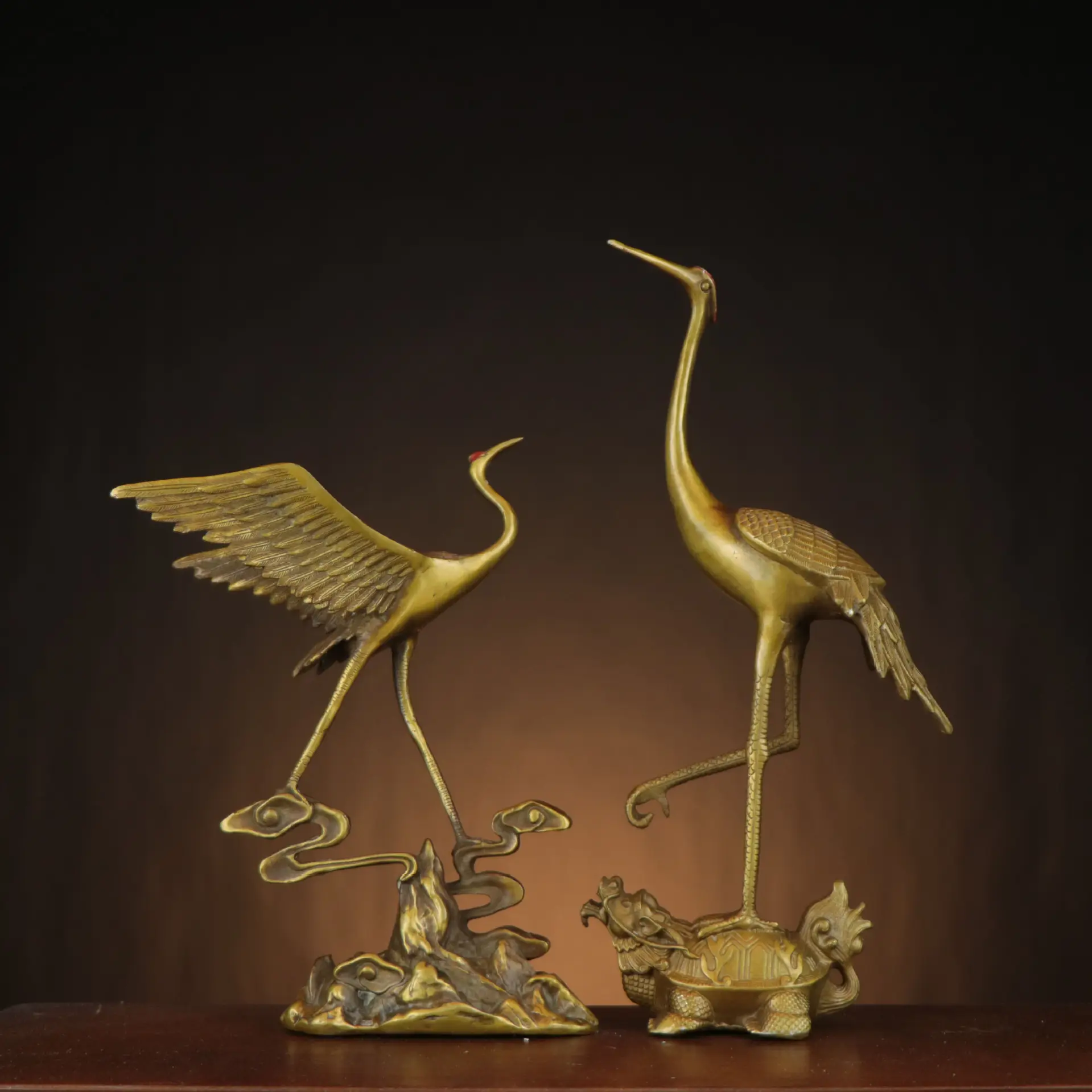 Brass crane turtle crane extension single crane tramping turtle longevity turtle home decoration gift brass crane turtle