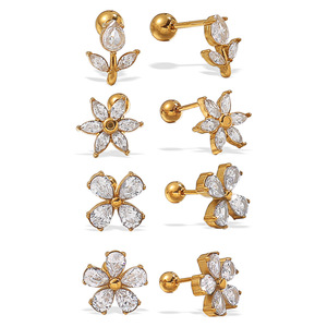 Pendientes con forma de flor, engaste de acero inoxidable para mujer, regalo, joyería elegante - Product Image 5