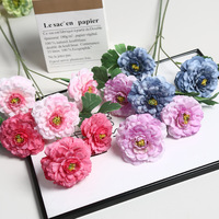 Fleurs artificielles classiques écologiques en soie, bouquet de pivoines à 3 têtes effet écailles de dragon, tiges pour décoration de mariage et d'intérieur