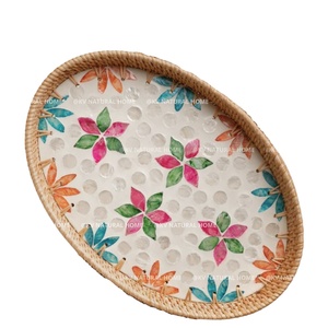 Plateau de service rectangulaire ovale élégant en nacre tissée, personnalisé OEM ODM, de qualité alimentaire, écologique, durable, fait main, pour la décoration intérieure - Product Image 1