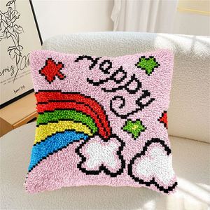 Custom Happy Cushion Latch Hook Kit for Adults, with Printed Canvas Crochet Yarn Embroidery Needlework Crafts