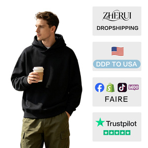 Sudadera con Capucha Negra para Hombre, Color Sólido, Algodón French Terry, Estilo Casual, para Otoño, Corte Regular - Product Image 2