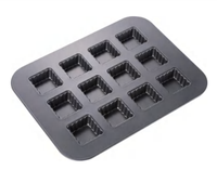 Moule à muffins carré cannelé 12 cavités en acier au carbone antiadhésif, facile à démouler, compatible lave-vaisselle et four, réutilisable