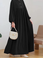 Robe longue plissée à taille haute pour femme, style abaya musulmane, décontractée, blanche, avec manches bouffantes