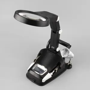 3X 4.5X Lens LED Help Hand Professional Industrial Desktop Welding Magnifying Glass With Dual Adjustable Alligator Clips
