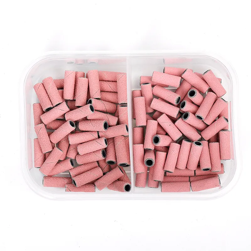 Instrumento de manicura a granel al por mayor, Mini brocas de mandril rosa de 3mm, juego de accesorios para uñas, bolsa con logotipo personalizado, bandas de lijado para taladro de uñas