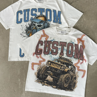 T-shirt personnalisé vintage délavé à l'acide 100% coton coupe ample, t-shirt vieilli avec impression DTG graphique et strass pour homme
