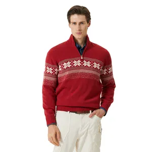 Custom FNJIA Acrylic Cotton Fabric Jacquard Knitting Regular Pullovers Europe America Half Zipper Christmas Men Sweater