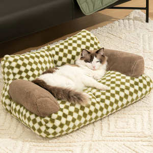 Großhandel Retro Kariertes Haustier-Sofa <span class=keywords><strong>Vintage</strong></span>-Design mit Waschbarem Abnehmbarem Bezug Rutschfestes Luxusbett für Hunde und Katzen - Product Image 4