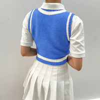 Mode été femmes col en V pull gilet tricoté sans manches filles Sexy Crop débardeur haut court pour les femmes