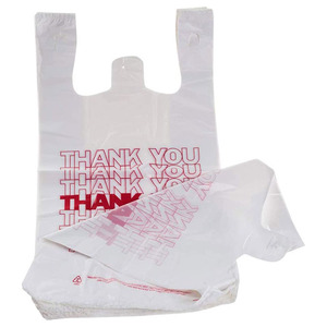 12x7x22 sacs réutilisables T-Shirt Shopper MERCI sacs d'épicerie pour la vente au détail et l'exposition en plastique PE utilisation au supermarché - Product Image 5