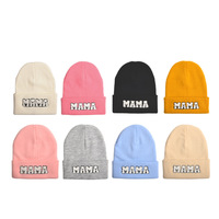 Hiver Chaud Couleur Solide Maman et Moi Bonnets Tricotés Assortis Chapeau Doux Chenille Patch Mama Mini Knit Beanie